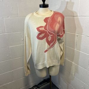 Vintage 80s Weathervane Rose Sweater‎ L chunky oversized white slouchy